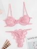 Lace Underwire O Ring Bra Set L Light pink