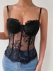 Lace Underwire See Thru Cami Corset Top S Black