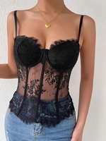 Lace Underwire See Thru Cami Corset Top S Black