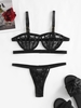 Lace Underwire Shell Shaped Bra Set L Black