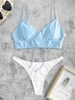 Lace Up Back Thong Bikini Swimwear Light blue