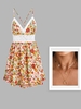 Lace Up Backless Floral Print Sundress With Moon Stars Multi-layer Necklace