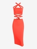 Lace Up Backless Neon Top with Midi Skirt Two Piece Dress L Orange