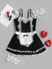 Lingerie Cosplay Lace Panel Maid Costume Dress Set M Black