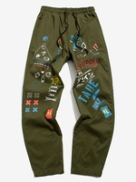 Made In China Letter Graffiti Graphic Y2K Aesthetic Pants 2xl Army green