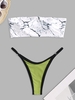 Marble Bandeau Contrasting Binding O Ring Thong Bikini Swimwear Multi a