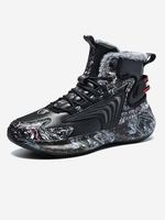 Marble Pattern Fleece Lined High Top Shoes