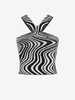 Marble Print Cirss Cross Knitted Tank Top M Black
