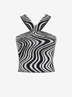 Marble Print Cirss Cross Knitted Tank Top M Black