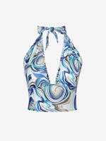 Marble Print Halter Bralette Top S Blue