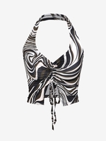 Marble Print Halter Cinched Slit Tank Top S Multi a