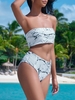 Marble Print High Waisted Bandeau Bikini Set S White