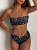 Marble Print High Waisted Bandeau Bikini Set S Yellow