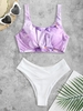Marble Print Knotted Bikini Top and Crossover Crinkle Textured Bikini Bottom Purple