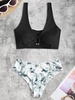 Marble Print Ribbed Tank Bikini Swimwear Black