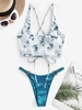 Marble Ribbed Criss Cross Silky O-ring Bikini Swimwear Deep blue