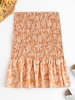 Marine Life Print Smocked Flounce Skirt Xl Light orange
