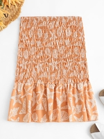 Marine Life Print Smocked Flounce Skirt Xl Light orange
