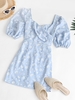 Marine Print Puff Sleeve Surplice Dress L Light blue