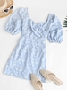 Marine Print Puff Sleeve Surplice Dress Xl Light blue