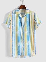 Marine Stripe Pattern Button-front Shirt Xxl Multi a