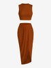Marled Crop Top and Draped Ruched Maxi Skirt Set L Light coffee