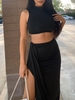 Marled Crop Top and Draped Ruched Maxi Skirt Set Xl Black