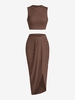 Marled Crop Top and Draped Ruched Maxi Skirt Set Xl Coffee