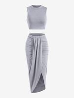 Marled Crop Top and Draped Ruched Maxi Skirt Set Xl Gray