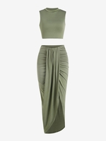 Marled Crop Top and Draped Ruched Maxi Skirt Set Xl Green
