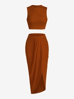 Marled Crop Top and Draped Ruched Maxi Skirt Set Xl Light coffee