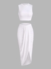 Marled Crop Top and Draped Ruched Maxi Skirt Set Xl White