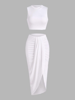 Marled Crop Top and Draped Ruched Maxi Skirt Set Xl White