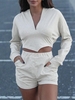 Marled Cropped Hoodie and Sweat Shorts Set Xl Gray