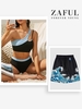 Matching Couple Swimwear Colorblock One Shoulder Tankini and Sea Wave Print Beach Shorts Blue