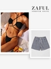 Matching Couple Swimwear Criss Cross Halter Textured Floss Bikini and Striped Drawstring Beach Shorts Black