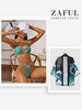 Matching Couple Swimwear Cut Out Thong String Bikini and Oriental Fish Dragon Kimono Green