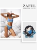 Matching Couple Swimwear Cutout Ribbed Bikini and Wave and Crane Print Kimono Blue