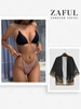 Matching Couple Swimwear Giraffe Print Bikini and Sea Wave Printed Kimono Cardigan Black