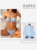 Matching Couple Swimwear Ribbed Bandeau Bikini and Floral Kimono Cardigan Light blue