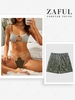 Matching Couple Swimwear Ribbed Colorblock Cut Out Bikini and Line Print Beach Shorts Deep green