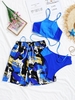 Matching Couple Swimwear Two Tone Tankini and Paint Print Shorts Blue