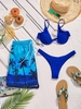 Matching Couple Swimwear V Wired Bikini And Coconut Palm Hawaiian Beach Shorts Blue