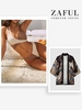 Matching Couple Swimwear Wrap Ribbed Two Tone Bikini and Crane Print Kimono Coffee