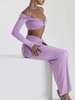 Matching Off Shoulder Twisted Ruched Layered Slinky Skirt Set L Purple