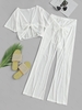 Matching Tie Front Sheer Cover Up Beach Top and Pants Set S White