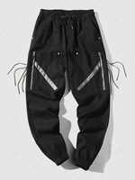 Multi-pocket and Reflective Stripe Design Zip Decor Techwear Cargo Pants Xl Night