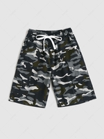 Multi-pocket Camouflage Print Cargo Shorts M Black