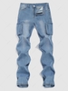 Multi-pocket Design Straight Leg Jeans Xl Deep blue