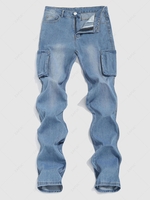 Multi-pocket Design Straight Leg Jeans Xl Deep blue